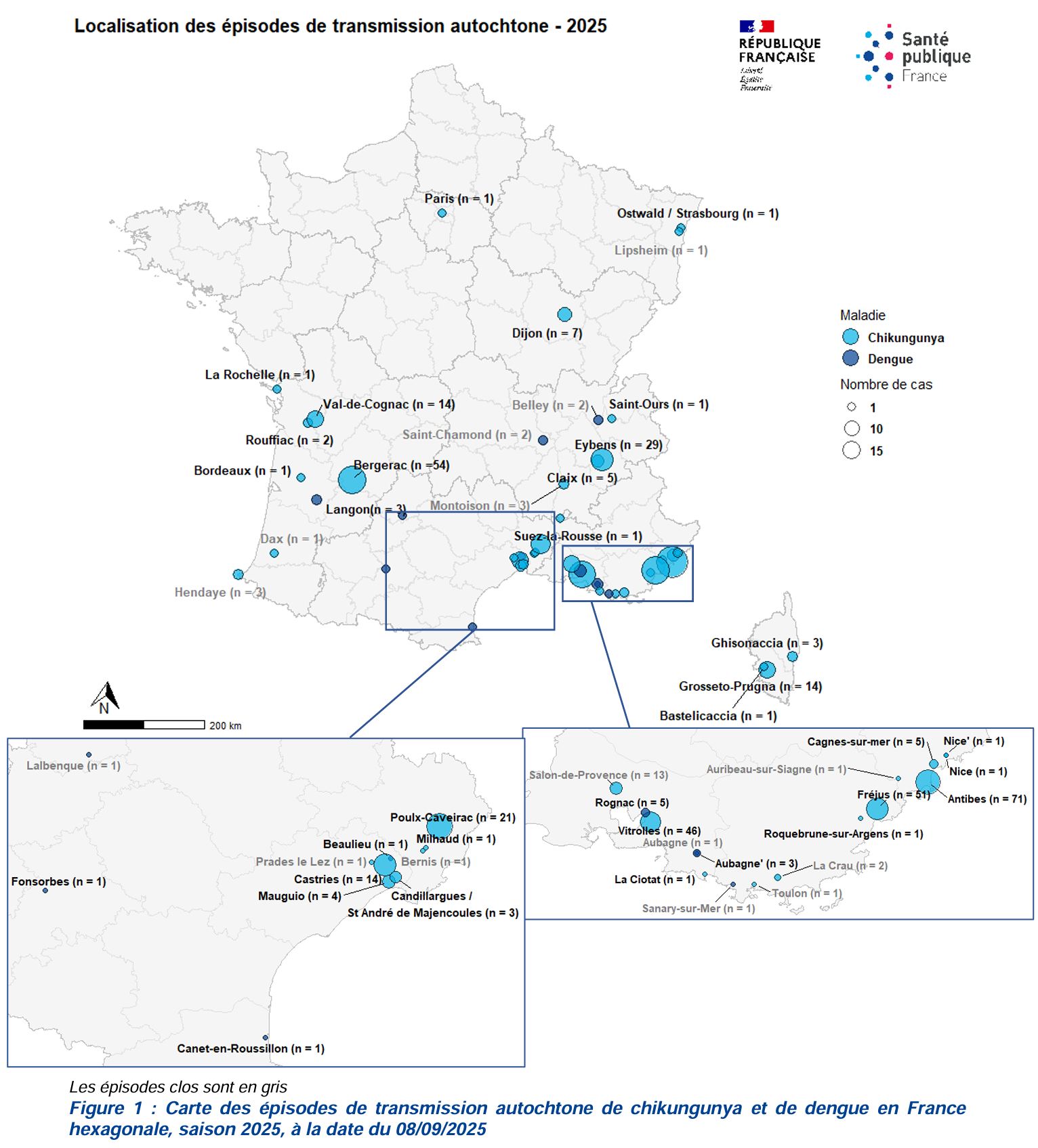 Cas de chikungunya en France métropolitaine depuis le 1er mai 2025