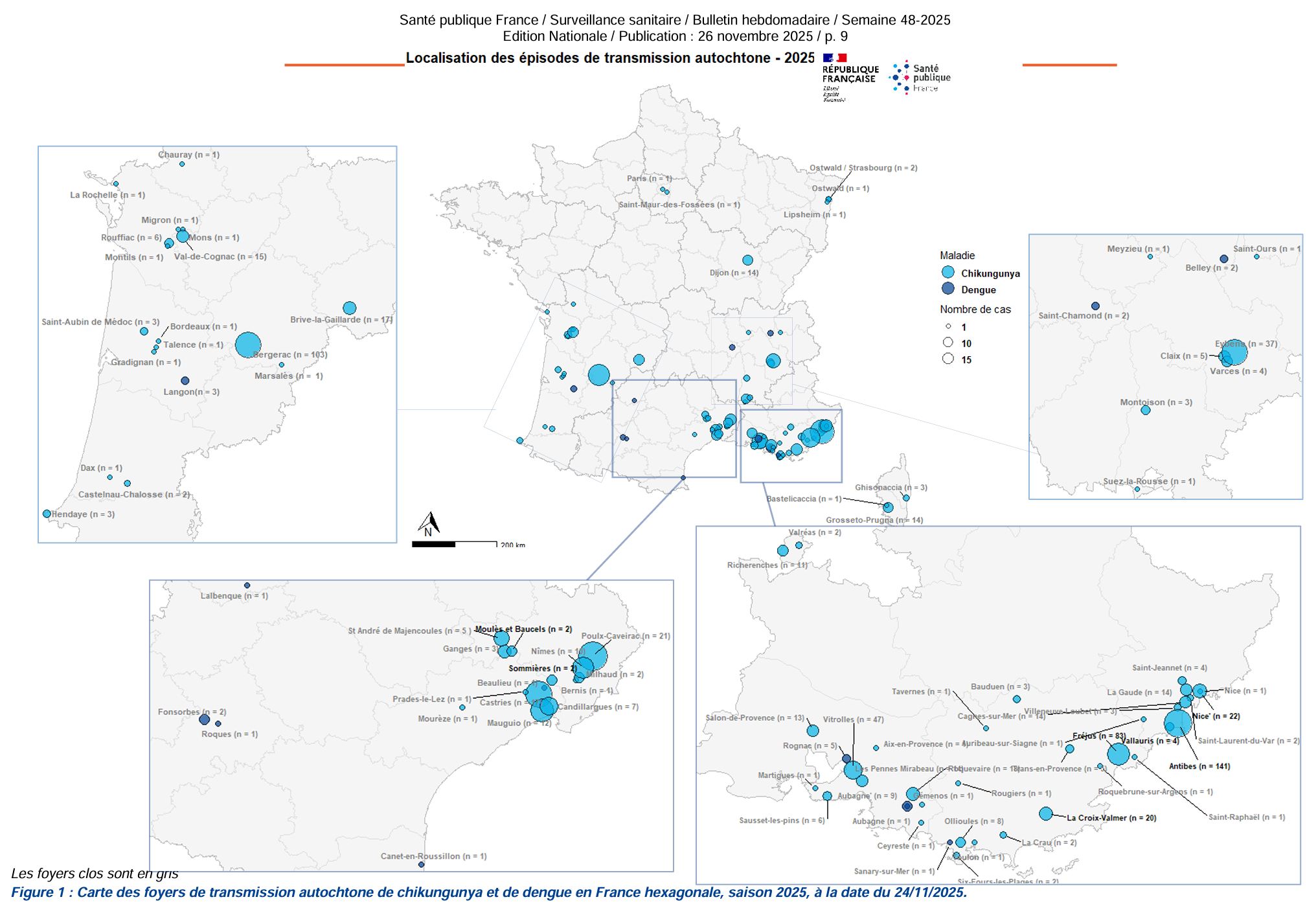 Cas de chikungunya en France métropolitaine depuis le 1er mai 2025